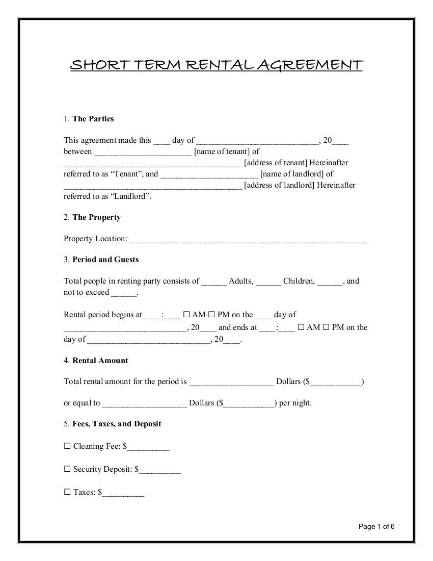 Easy to Edit Short Term Rental Agreement / Microsoft Word / Etsy