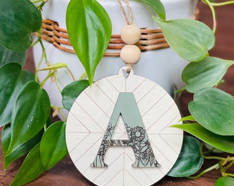 26 letters lasergesneden kerstornamentset | Boho SVG-ontwerpbundel | Glowforge lasersnijderbestanden | Rustieke gegraveerde ronde ornamentbestanden