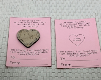 Ik ben bevestiging munt laser SVG, token voor Valentijnsdag, gegraveerd Glowforge ronde AI-bestand voor kinderen en volwassenen klein cadeautje
