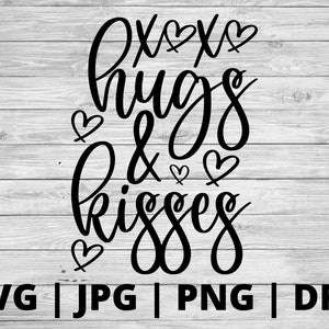 K&ouml;nnte beinhalten: Schwarzwei&szlig;es Grafikdesign mit dem Text "Lots of hugs & kisses" und Herzen, die den Text umgeben.