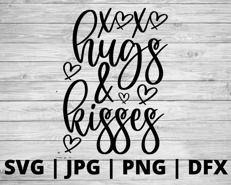 K&ouml;nnte beinhalten: Schwarzwei&szlig;es Grafikdesign mit dem Text "Lots of hugs & kisses" und Herzen, die den Text umgeben.