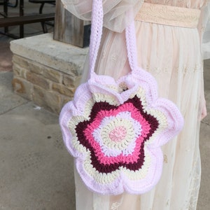 Crochet Pink Flower Purse | Crochet Tote Bag | Crochet Flower Bag | Boho Bag | Flower Tote Bag | Pink Tote Bag