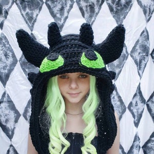 Dragon Crocheted Hood | Cosplay | Yarn | Hat | Beanie | Cap | Warm | Bonnet | Fandom | Costume | fluffy | Black