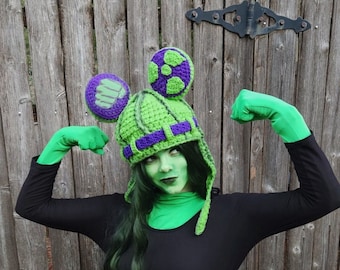 Gorro de crochet de héroe verde: gorro de cosplay para adultos
