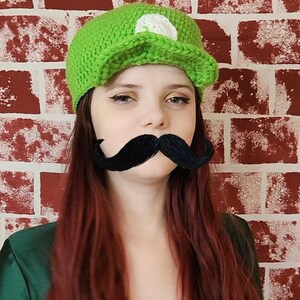 Luigi Crochet Hat | Plumber Hat | Halloween Hat | Crocheted Hood | Character Hat | Cosplay Costume | Super Mario Cosplay