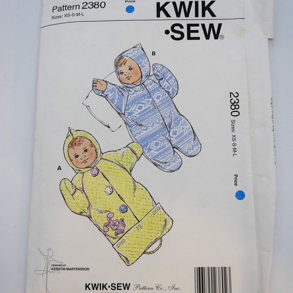 Kwik Sew Baby Sleeper Pattern Infant Sewing Pattern 2380  | Baby Bunting Pattern size X-small, 0-12 Months Uncut and Factory Folded