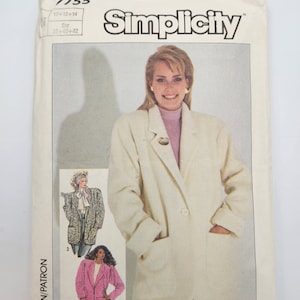 Simplicity Sewing Pattern 7755 Jacket or Coat Sewing Pattern Loose Fit Women&#39;s 10-12-14 Lined Pockets