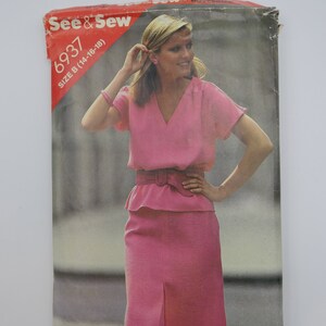 Vintage 1980s Misses Top and Skirt Sewing Pattern - Butterick 6937 - Size 16