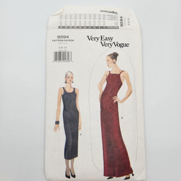 Vogue Sewing Dress Pattern 9594 | Evening Gown Pattern | Woman's Vintage Dress Pattern | Cut Pattern | Sizes 6-8-10 | Very Easy Dress Patter