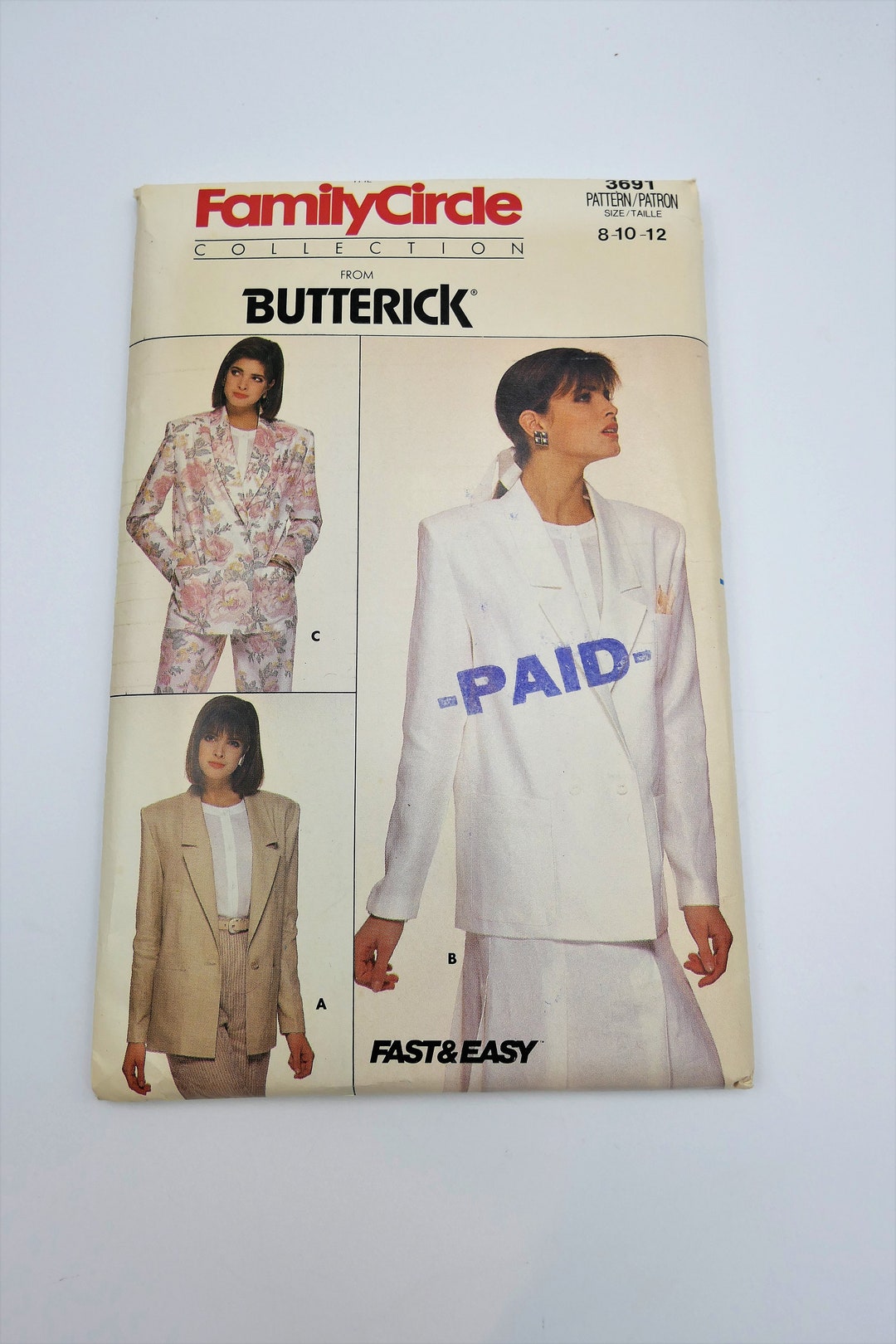 Butterick Fast and Easy Sewing Pattern 3691 | Vintage Misses Jacket ...