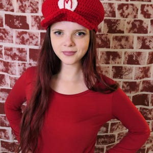 Gorro de ganchillo de Mario / Gorro de fontanero / Gorro de Halloween / Capucha de ganchillo / Gorro de personaje / Disfraz de cosplay / Cosplay de Super Mario