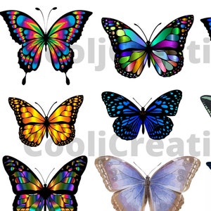 Clipart de borboleta colorida para scrapbooking, diários e diários, imagens digitais de borboletas, download instantâneo