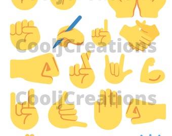 Hand Emojis, Scrapbooking Emojis, Hand Signs Emoji Clipart, Hand Emoji Icons, Hand Signal Emojis, Instant Download