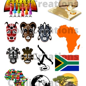 Africa Clipart, African Images, Africa Icons for Scrapbooking, Journals, Diaries, Crafts, Card Making, Instant Download