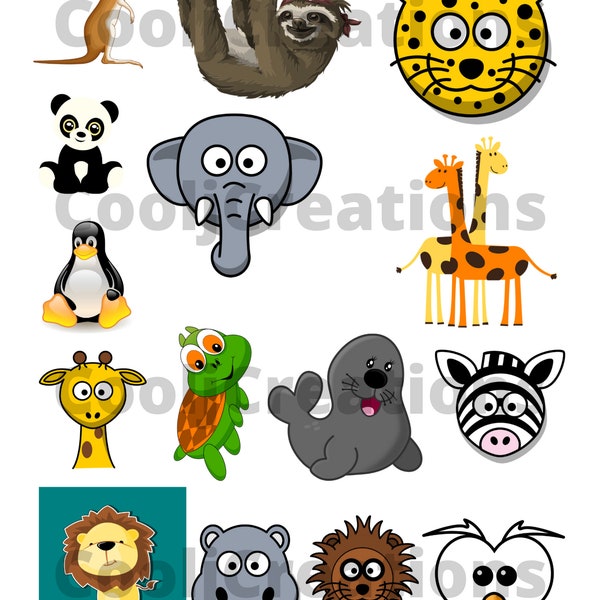 Zoo Animal Clip Art Images, Cartoon Animal Images for Scrapbooking Projects, Journals and Diaries, Animal Collages, Instant Download