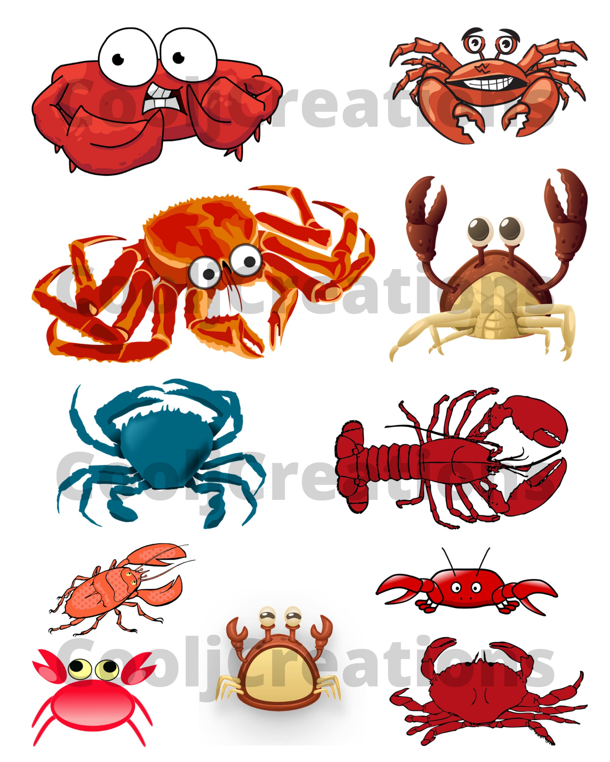 Crabs and Lobsters Clip Art Images for Scrapbooks Journals Etsy España