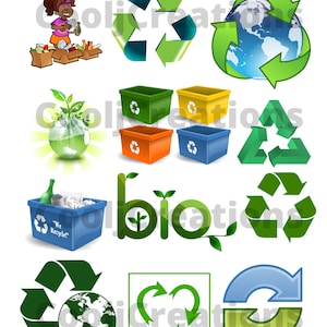 Recycling Clipart, Recycling Symbole, Recycling Bilder für Scrapbooking, Journaling, Tagebücher, Poster und Kartenherstellung, Instant Download