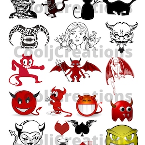 Devils Clip Art, Devil Emojis, Devil Images, Devil Icons for Scrapbooking e projetos de artesanato, download instantâneo