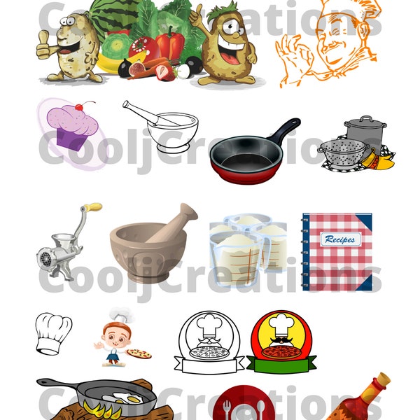 Cooking Clipart, Food Pictures, Chef Icons, Cooking Collage Sheets, Scrapbook Pictures, Instant Download