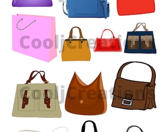 Handbags Clipart, Handbag Images, Bag Icons for Scrapbooking, Journaling, Diaries, Craft Projects and Card Making, Instant Download