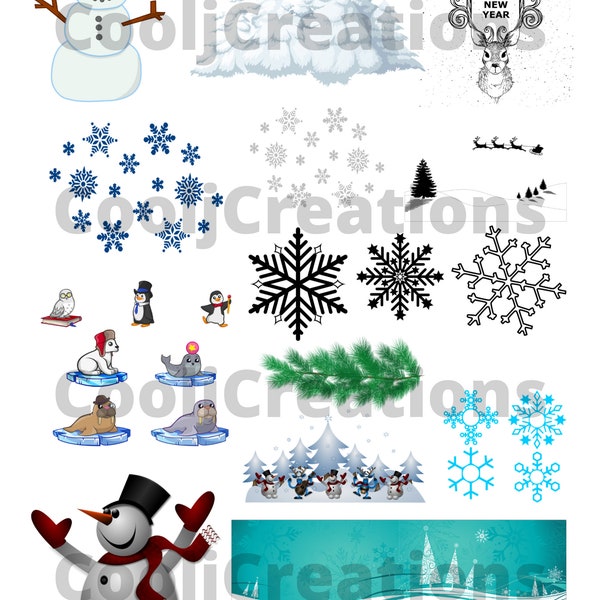 Winter Clip Art, Winter Collage, Winter Pictures, Winter Digital Images, Scrapbook Projects Instant Download