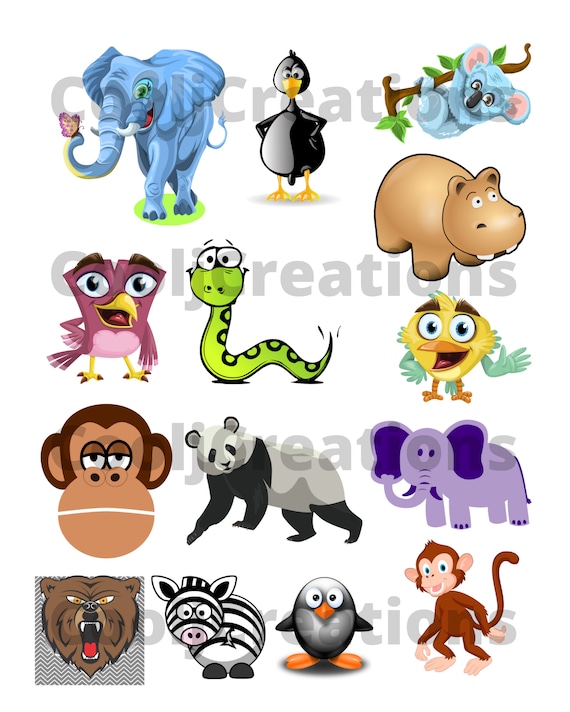 Zoo Animal Clip Art Images, Cartoon Animal Images for Scrapbooking  Projects, Journals and Diaries, Animal Collages, Instant Download