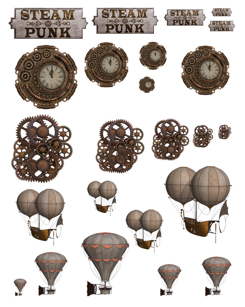 Steampunk Collage Paper Scrapbooking Sheets Instant Etsy