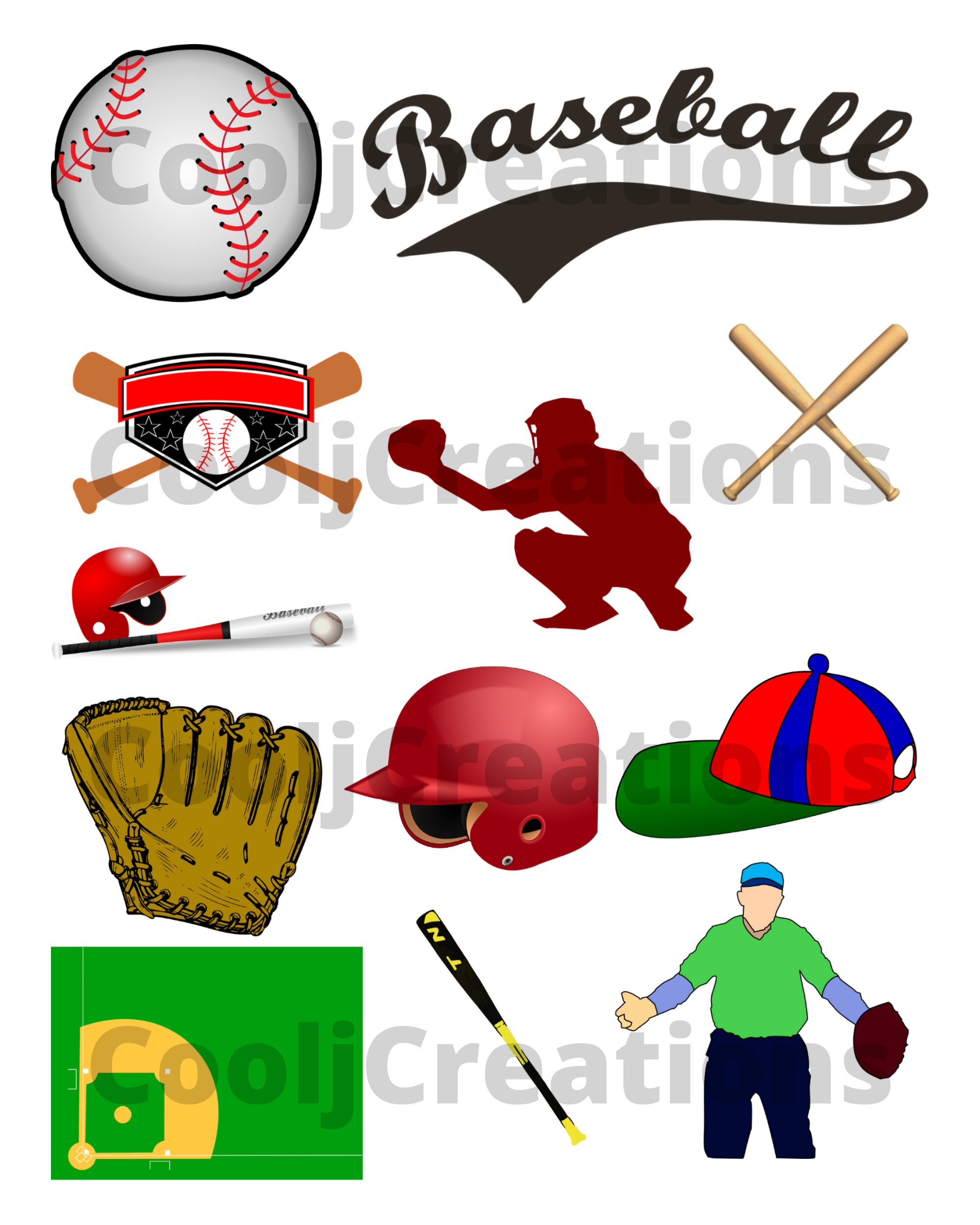 Baseball Clip Art Baseball Digital Images Instant Download