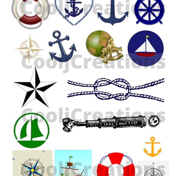 Navy Clipart, Nautical Images, Navy Icons, Nautical Pictures for Scrapbooking, Journaling and Diaries, Instant Download