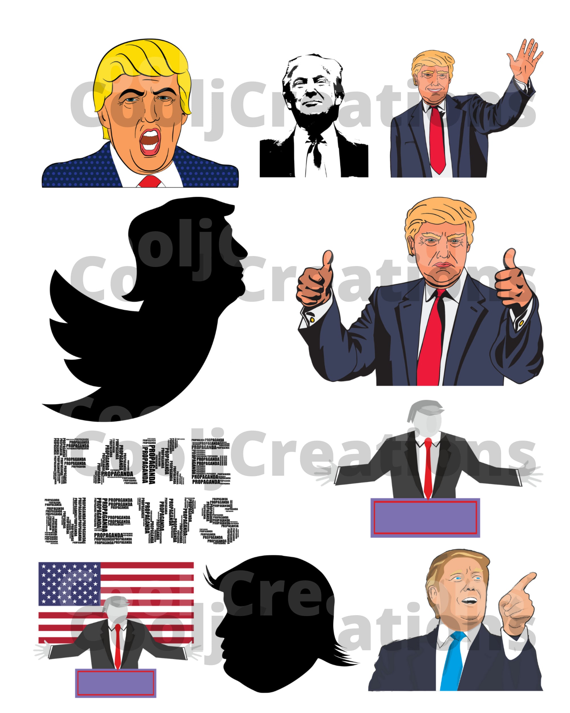 Trump Clipart, Trump Icons, Trump Images for Scrapbooking, Journaling, Diaries, Crafts and Card Making, Instant Download