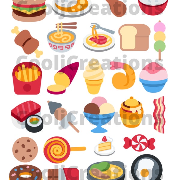 Food Emojis, Digital Food Images, Food Icons, Food Clipart, Fruit Pictures, Illustrations for Scrapbooking, Instant Download