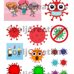 Virus Clipart, Quarantine Pictures, Virus Collage Sheets, Scrapbook Virus Pictures, Instant Download