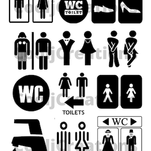 WC clipart borden, toilet bewegwijzering collage, WC iconen, toilet iconen voor scrapbook, tijdschriften en dagboeken, Instant Download