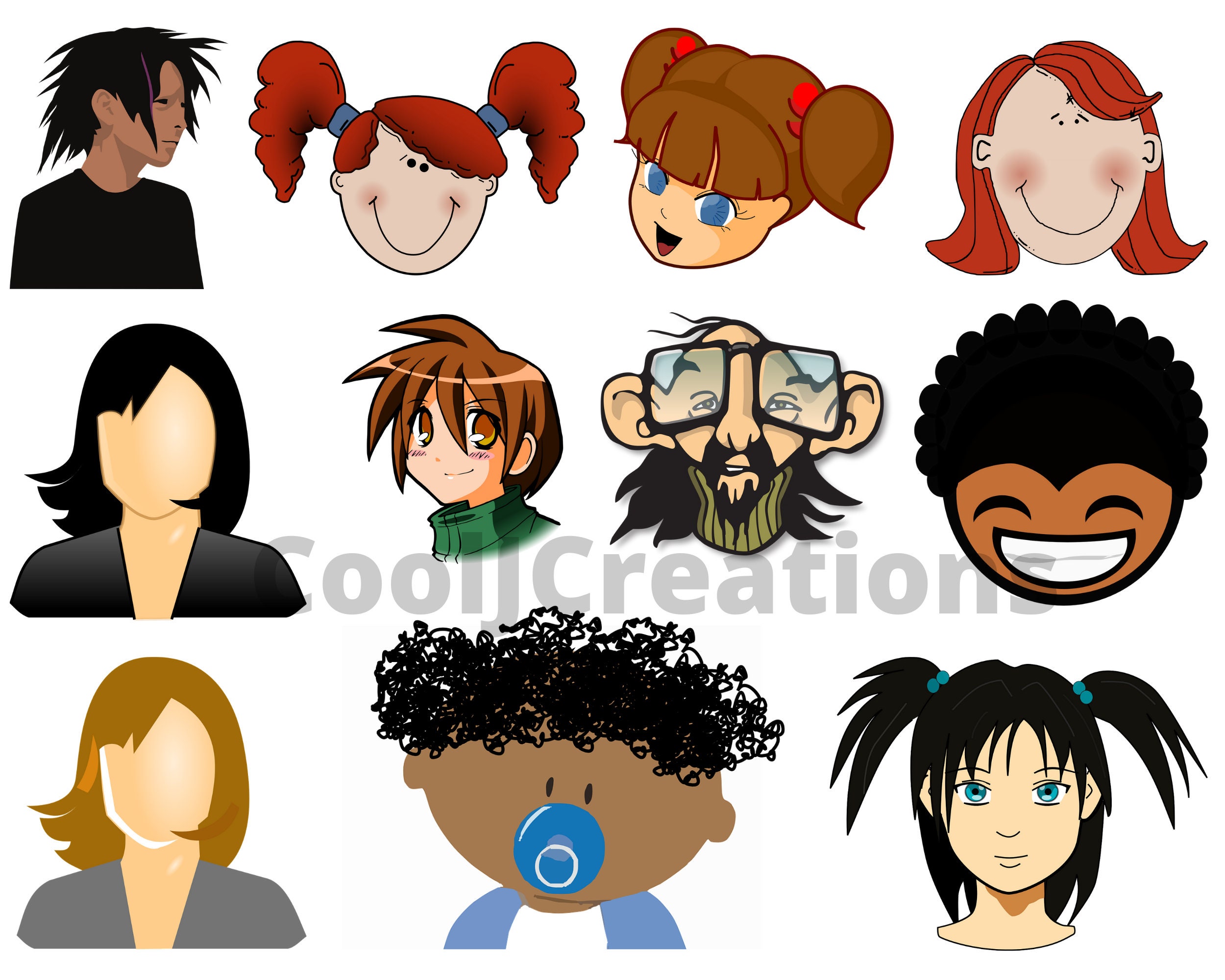 Hair Emojis Hair Clip Art Haircut Images for Scrapbooking Etsy