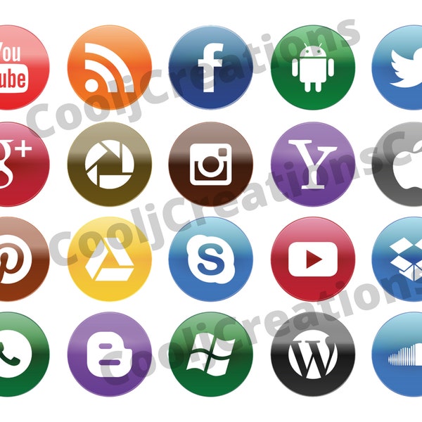 Social Media Clipart, Social Media Icon Buttons, Social Media Images for Scrapbooking, Journals and Diaries, Instant Download