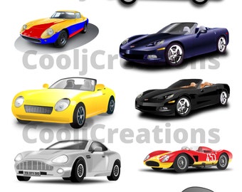 Sports Cars Clipart, Fast Cars Paper, Car Icons for Scrapbooking, Journals & Diaries, Instant Download