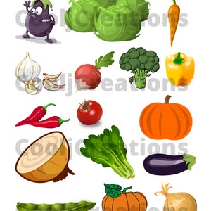 Clipart de légumes, images végétariennes, icônes végétariennes pour scrapbooking, journalisation, journaux intimes, artisanat et fabrication de cartes, téléchargement instantané