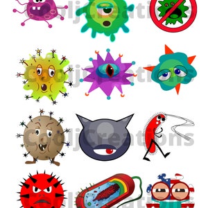Virus Clip Art, Bacteria Icons, Germ Images for Scrapbooking, Journaling, Diaries, Crafts, Card Making, Instant Download