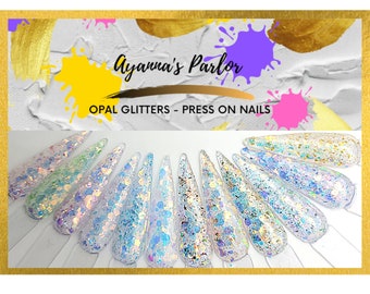 Opal Glitter Press On Nails: Custom Color & Style