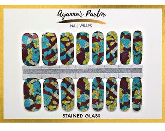 Nail Wraps, Nail Polish Stickers, Nail Stickers, Unique Nail Art, Stained Glass Nail Strips,