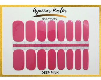 Deep Pink Nail Polish Wraps: 16-Piece DIY Nail Stickers