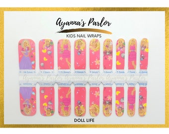 Cute Kids Nail Wraps | Doll Life Nail Stickers| 18 Piece Nail Polish Strips | Nail Polish Stickers |