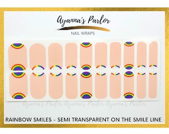 Nail Wraps | Rainbow Smiles | Pink | Semi Transparent | 20 Piece Nail Polish Strips