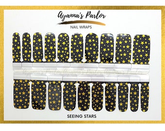 Nail Wraps | Seeing Stars | Golden Stars Nail Wrap | 20 Piece Nail Polish Strips | Nail Polish Stickers