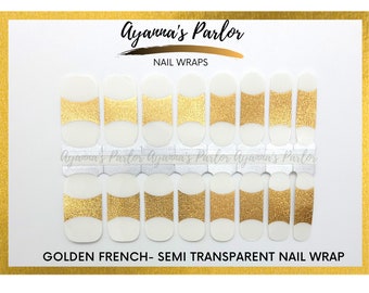 Nail Wraps | Golden French Tip | Gold Foil French  Semi Transparent 16 Piece Nail Polish Strips | 100% Nail Polish Stickers