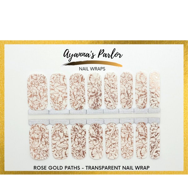 Nail Wraps | Rose Gold Paths | Transparent Nails | 16 Piece Nail Polish Strips | 100% Nail Polish Stickers
