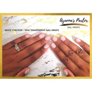 White and Clear Checker Print Nail Wrap | Checker Flag Nail Polish Stickers | Semi Transparent Nail Wraps