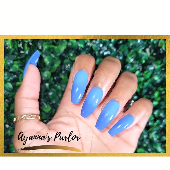 Blue Mood Changing Press on Nails Thermal Changing Gel Polish Press on Nails Color Changing Press on Nails Blue to Baby Blue Etsy UK