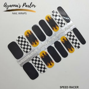 Nail Wraps Checkered Life Black White Checker Print Speed Racer Flames 16 Piece Nail Polish Strips image 9