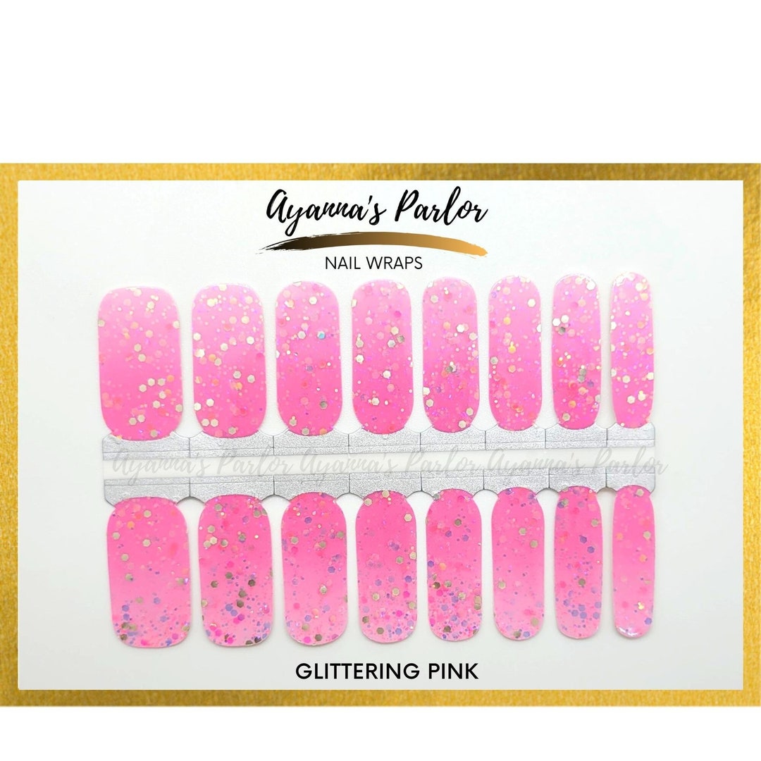 Nail Wraps, Glittering Pink Nail Wrap, Chunky Glitter Nail Wraps, 16
